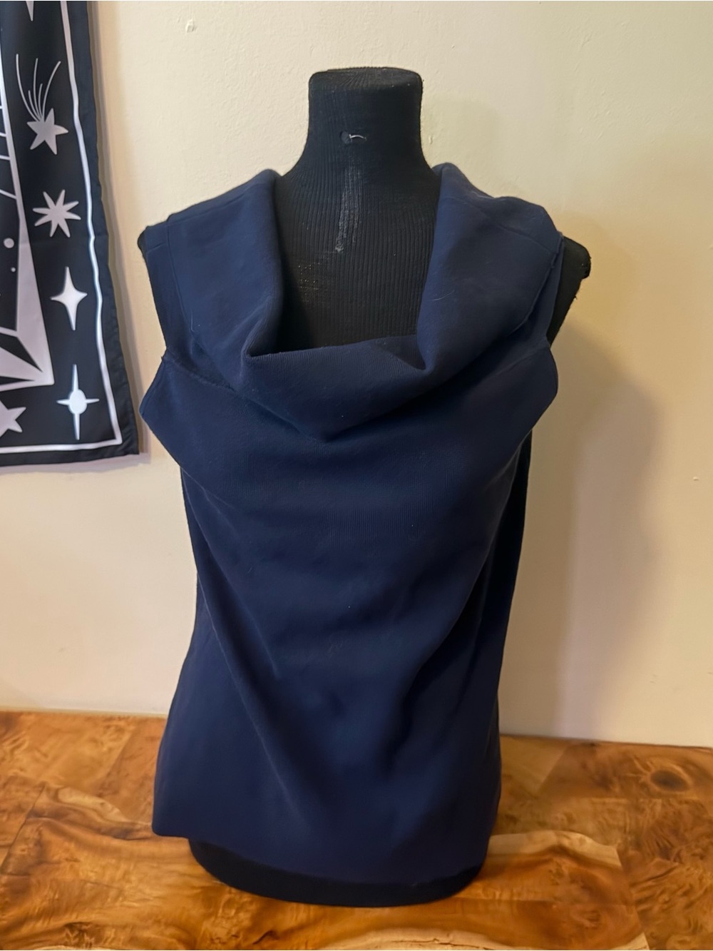 Ann Taylor L Navy Blue Knit Tank Sleeveless Cowl Neck Stretch Shirt